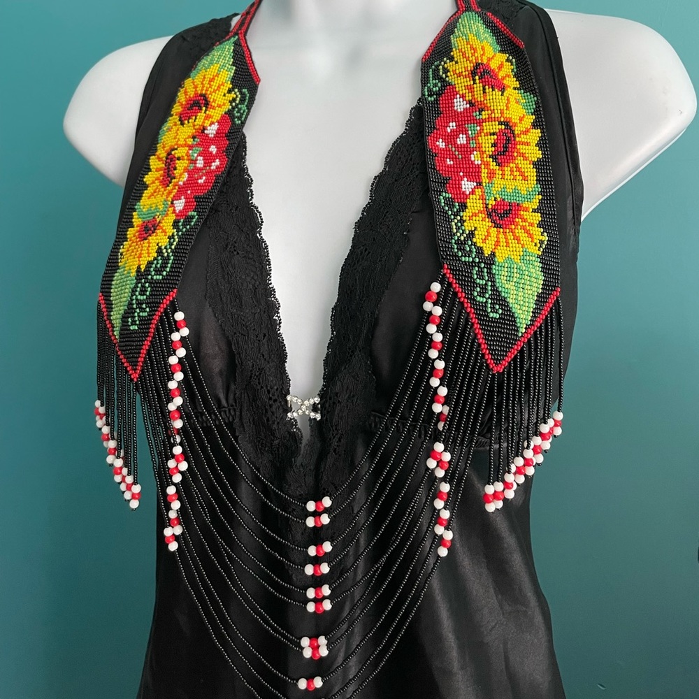 Handcrafted seed bead necklace earrings set